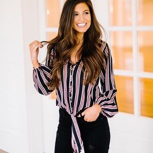 These Three Boutique Striped Tie Up Top